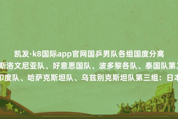 凯发·k8国际app官网　　国乒男队各组国度分离是：　　第一组：中国队、斯洛文尼亚队、好意思国队、波多黎各队、泰国队　　第二组：德国队、法国队、印度队、哈萨克斯坦队、乌兹别克斯坦队　　第三组：日本队、中国香港队、罗马尼亚队、伊朗队、匈牙利队　　第四组：韩国队、埃及队、捷克队、加拿大队、沙特阿拉伯队　　第五组：瑞典队、英格兰队、澳大利亚队、波兰队　　第六组：巴西队、葡萄牙队、丹麦队、斯洛伐克队　　第